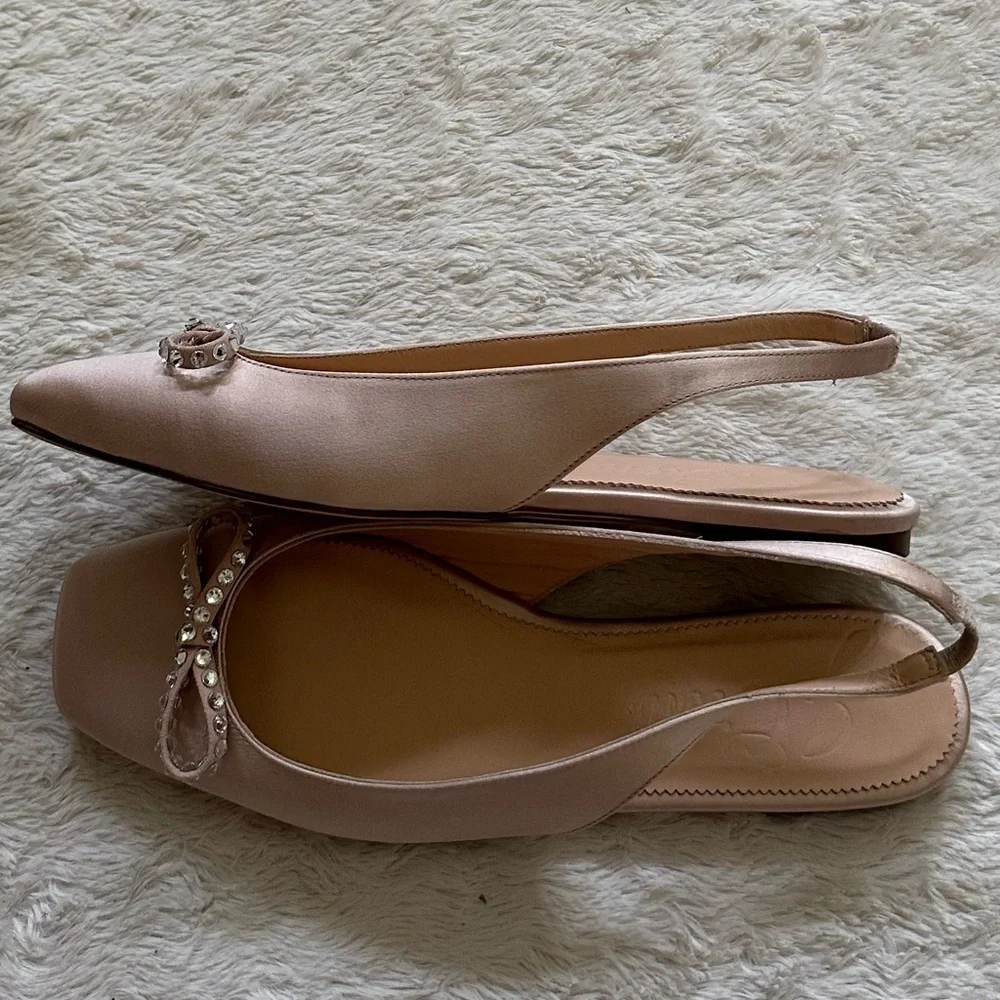 J. Crew Anya Slingback Blush Pink Satin Crystal Bow NWT